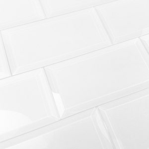 Peel and Stick White 3 in. x 6 in. Glossy Beveled Glass Subway Wall Tile , 10.5 Sq. ft. per box 84 pcs per box image 1