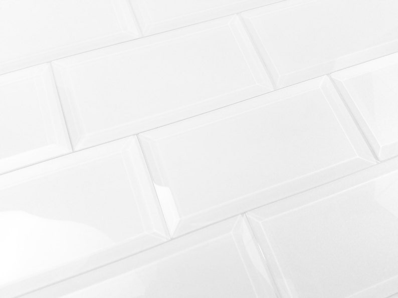 Peel and Stick White 3 in. x 6 in. Glossy Beveled Glass Subway Wall Tile , 10.5 Sq. ft. per box 84 pcs per box image 1