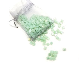 1/2 LBS Bag of 5/16"x5/16" Glass Fillers, Glass Mosaic Chips, Green Iridescent