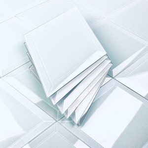 Reflections Peel & Stick Light Blue 6x8 Glass Beveled Diamond Tile (13.3 Sq.Ft./Bx)