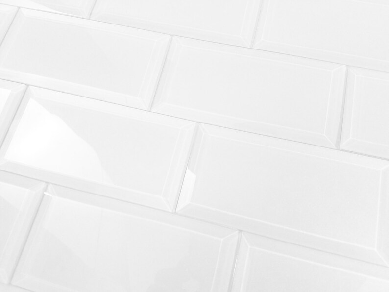 Peel and Stick White 3 in. x 6 in. Glossy Beveled Glass Subway Wall Tile , 10.5 Sq. ft. per box 84 pcs per box image 3