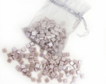 1/2 LBS Bag of 5/16"x5/16" Glass Fillers, Glass Mosaic Chips, Pink Iridescent