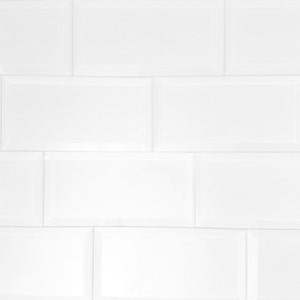 Peel and Stick White 3 in. x 6 in. Glossy Beveled Glass Subway Wall Tile , 10.5 Sq. ft. per box 84 pcs per box image 2