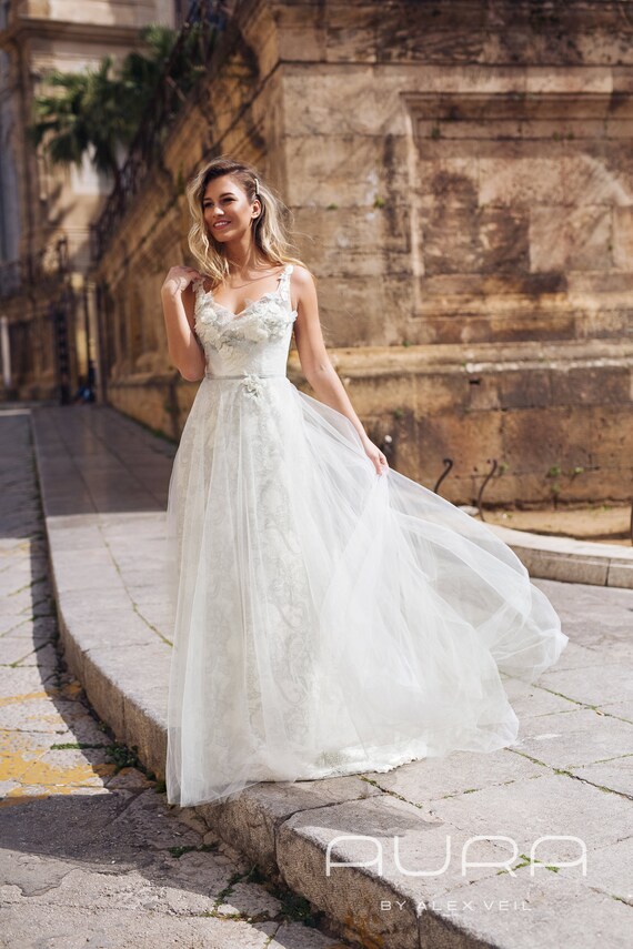 Wedding Dress Sonya Elegant Light Grey Wedding Etsy