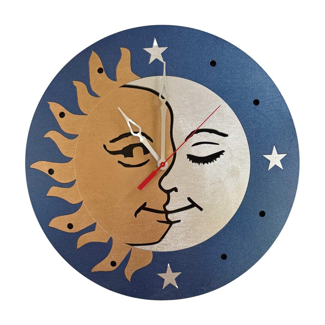 Celestial Sun and Moon Wall Clock | Wooden Astrology Decor | Spiritual ...