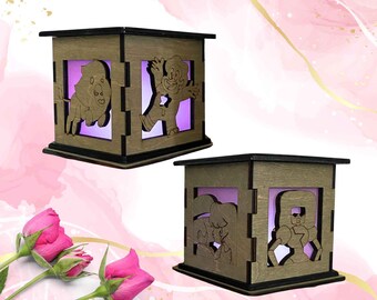 Crystal Gems LED Glow Box | Cartoon Inspired Decor | Couple & Friendship Gift | Decorative Light Box | Wooden Decor