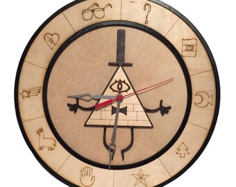 Gravity Falls Wall Clock | Bill Cipher Inspired Wooden Clock | Mystery Shack Decor | Fantasy Cartoon Wall Art