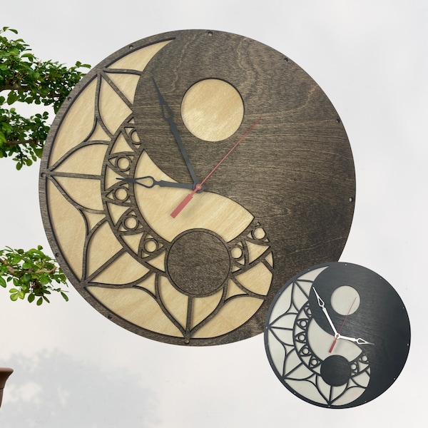 Yin-Yang Mandala Clock | 14in Diameter | Quiet Mechanism | It's Harmony in Motion | Perfect Gift for Zen Seeker | Gift Under 50 dollars