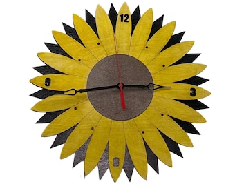 Wanduhr aus Holz mit Sonnenblume | Blumen Bauernhaus Dekor | Rustikale Natur Wandkunst