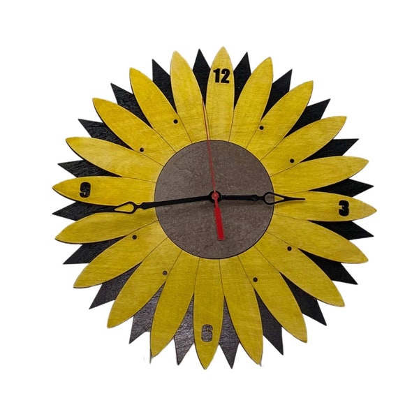 Horloge murale tournesol | 13in Diamètre en bois.