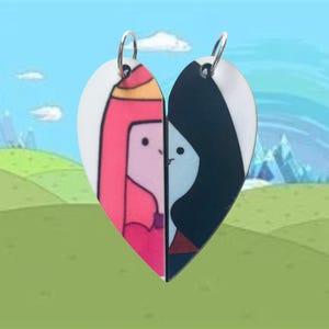 Adventure Time Heart Pendants: Marceline and Princess Bubblegum Matching Necklaces