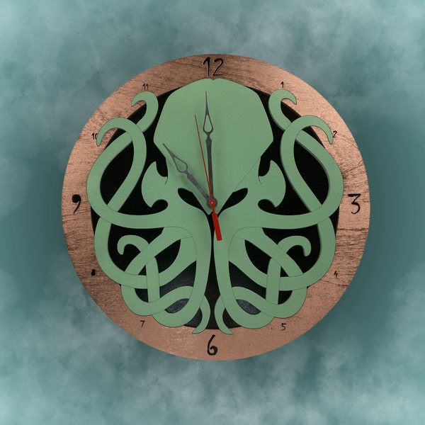 Cthulhu Wall Clock | 14in Diameter | Gamer Gift | Lovecraftian Home Decor | Perfect Gift for Horror Fantasy Fans | Gift under 50 dollars