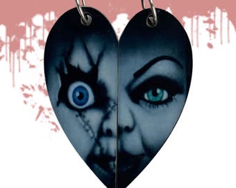 Matching Heart Necklace Set | Couple Gift | Wooden Pendant | Gothic Jewelry | Dark Romance Necklace