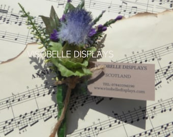Cardo ed erica asole corsage con spilla pin chiusura per matrimoni o eventi a tema scozzese singoli abiti blu uomo donna sposo