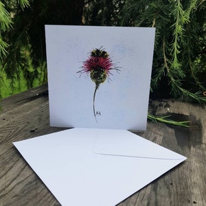 Tarjeta de felicitación con diseño de abejorro y cardo, personalizada, en blanco por dentro, para cualquier ocasión, hecha a mano, con impresión en acuarela, para cumpleaños, agradecimiento, amistad