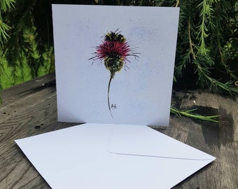 Carte fleur chardon bourdon personnalisée vierge à l'intérieur pour toute occasion carte imprimée à l'aquarelle anniversaire merci amitié