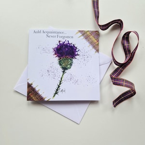 Carte de voeux chardon, citation écossaise vierge à l'intérieur pour toutes les occasions, impression aquarelle artisanale d'anniversaire personnalisée