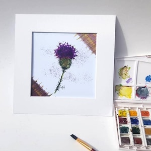 Purple Thistle Watercolor Art Print - Highland Floral Picture Christmas gift