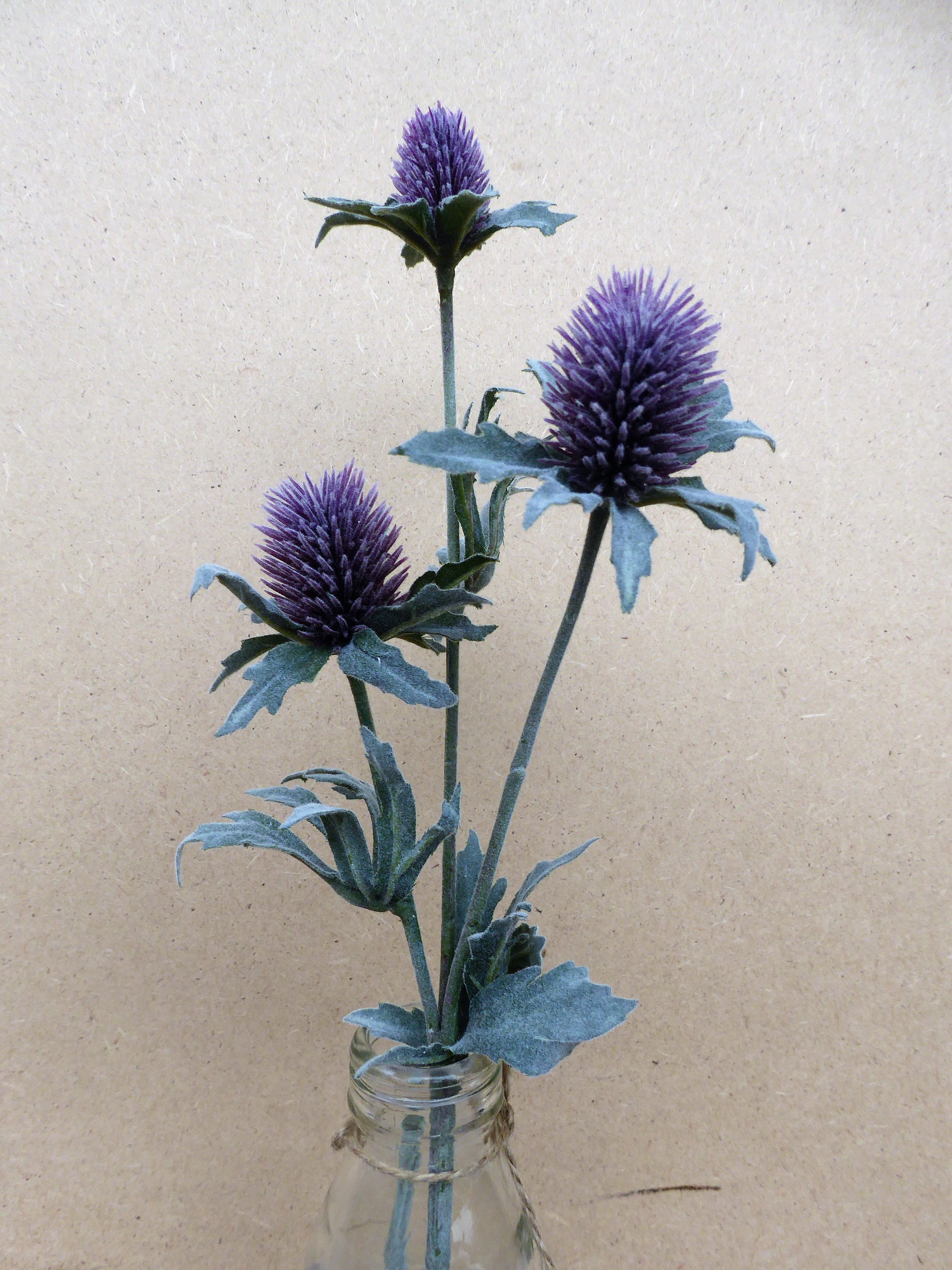 Faux thistle bud flower stem purple lavender spray with 3 heads, idea…