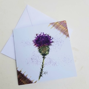 La carta Thistle viola può essere personalizzata per qualsiasi occasione, compleanno, ringraziamento o amicizia, vuota all'interno, facilmente incorniciabile.