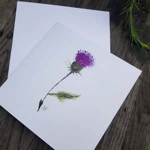 Cardo fiore viola card può essere personalizzato carta per qualsiasi occasione compleanno amicizia vuoto all'interno con busta stampa acquerello