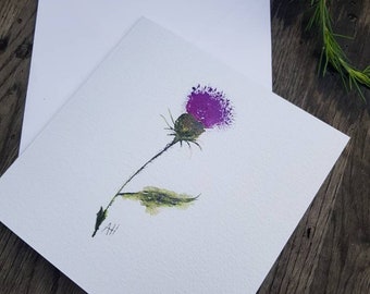 Thistle card purple flower can be personalised for any occasion, birthday friendship blank inside with envelope watercolour print