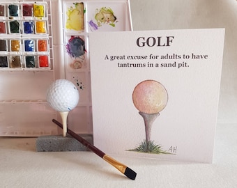 Golf card funny quotes golfer gift for any occasion various designs personalised on request watercolour print birthday or friendship gift.