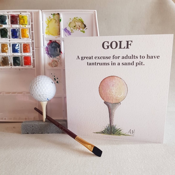 Golf card funny quotes golfer gift for any occasion various designs personalised on request watercolour print birthday or friendship gift.