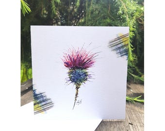 Thistle Watercolor Print Card Scottish Highland Flower Personalised Greetings Card For Any Occasion