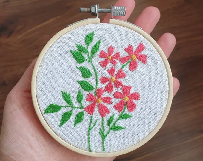 Pink flowers embroidery hoop, Hand embroidered hoop, Botanic wall art, Embroidered home decor, Hand stitched hoop, Gift for everyone