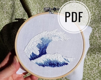 Motif de broderie bricolage vague bleue - TÉLÉCHARGER DES fichiers PDF pour plusieurs tailles de cercles et méthodes de transfert