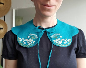 Hand embroidered collar, Detachable collar, Peter pan collar, Linen collar, White collar, Floral collar, Daisy embroidery