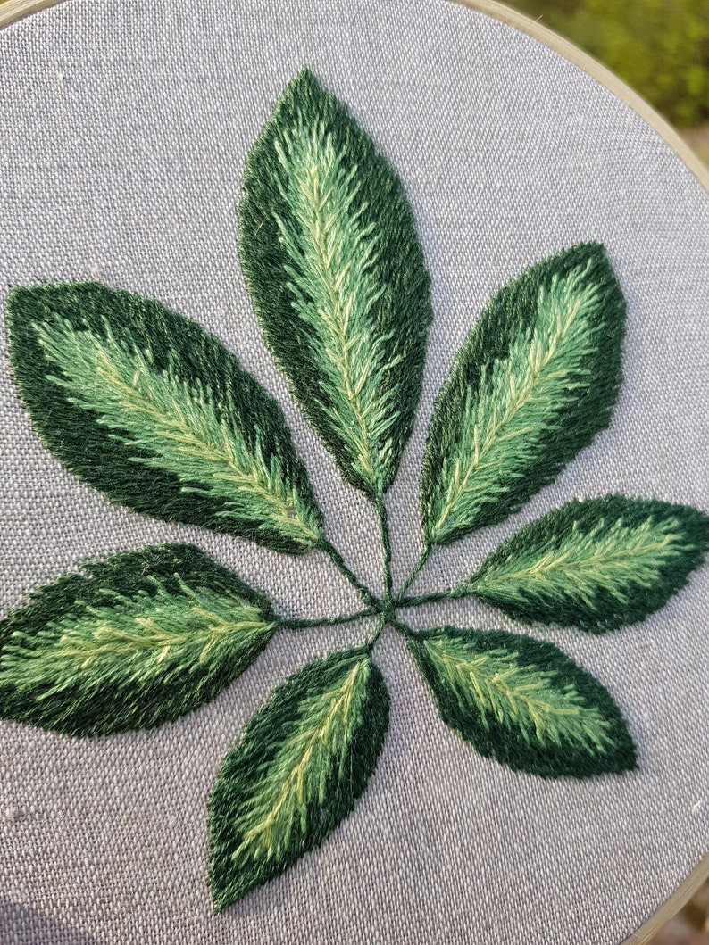 Botanical Embroidery Hoop, Green Leaves Embroidered Hoop, Embroidered