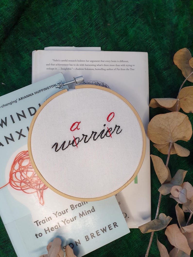 Warrior not worrier inspirational embroidery hoop, Self love wall art, Minimalist wall hanging, Motivational quote, Housewarming gift image 1