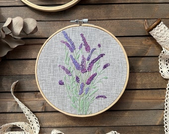 Lavender Flowers Embroidery Hoop | Spring Wildflowers Bouquet Wall Art | Hand-Embroidered Home Decor