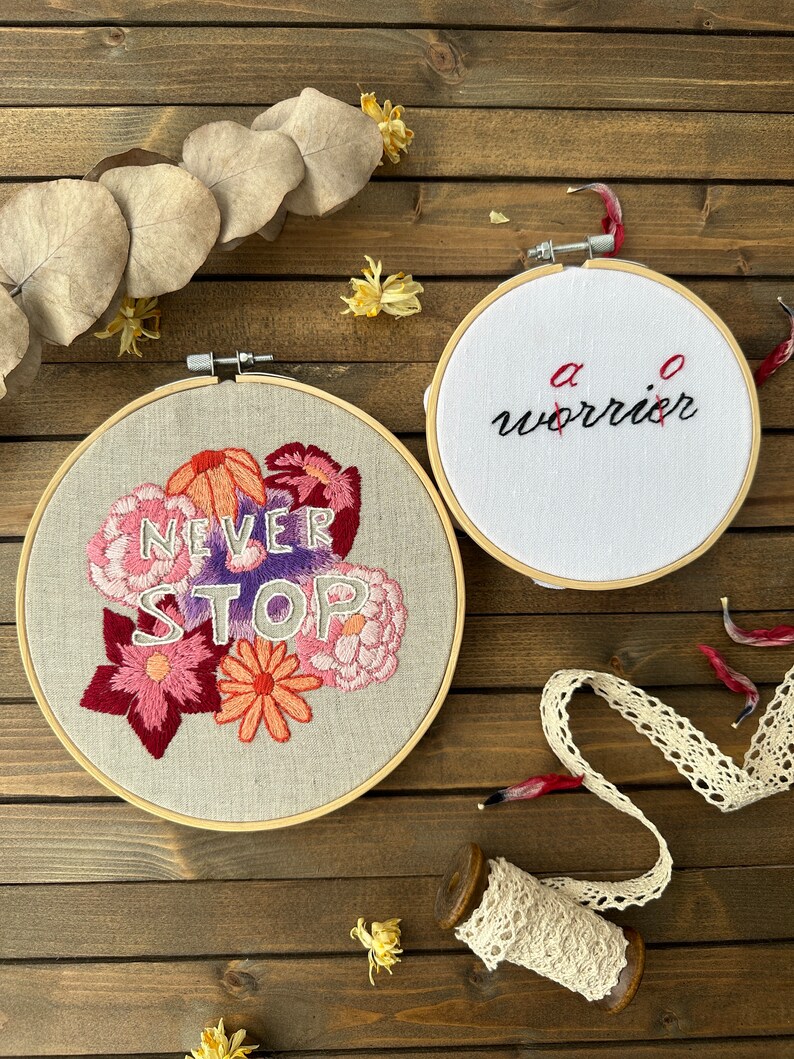 Warrior not worrier inspirational embroidery hoop, Self love wall art, Minimalist wall hanging, Motivational quote, Housewarming gift image 5