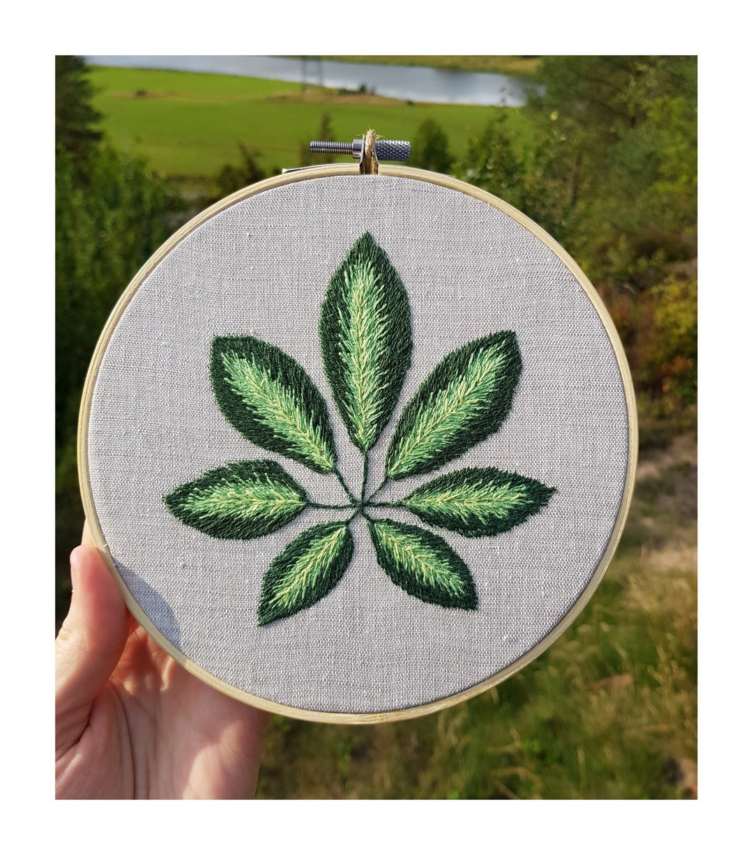 Picture of Botanical Embroidery Hoop, Green Leaves Embroidered Hoop, Embroidered ...