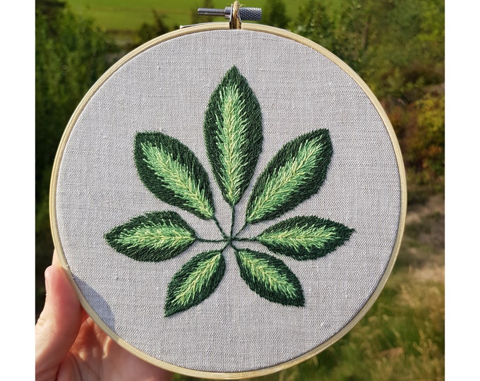 Botanical embroidery hoop, Green leaves embroidered hoop,  Embroidered home decor, Hand stitched hoop, Housewarming gift, Plants embroidery