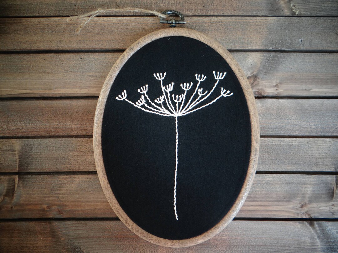 Black Floral Embroidery Hoop, Hand Embroidered Hoop, Flowers Wall Art ...
