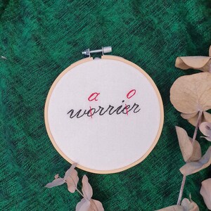Warrior not worrier inspirational embroidery hoop, Self love wall art, Minimalist wall hanging, Motivational quote, Housewarming gift image 4