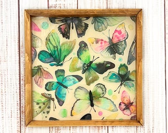 Butterfly Tray | Butterfly Decor | Cottagecore Serving Tray | Nature Inspired Tray | Handmade Wooden Tray | Garden Decor | Optional Handles
