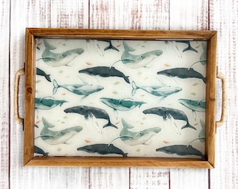 Whale Serving Tray | Coastal Decorative Tray | Handmade Wooden Tray | Nautical Beach House Decor | Ocean Lover Gift | Whale Decor