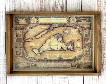 Martha's Vineyard Map Serving Tray | Handmade Wooden Tray | Coastal Massachusetts Decor | Vineyard Beach House Gift | Nautical Home Decor