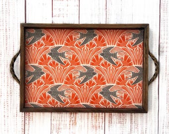 Handmade Barn Swallows Wood Tray, Boho Cottage Decor