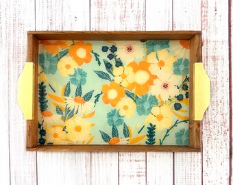 Handmade Boho Floral Wood Serving Tray, Charcuterie Board