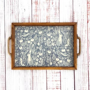 Bunny Rabbit Wood Serving Tray, Handmade Wooden Tray, Spring Home Decor, Cute Rabbit Tray, Kids Room, farmhouse tray, miscellanea, Linocut