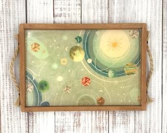 Wood serving tray w/ Solar System Universe Space Map design-wooden serving tray-5 year anniversary gift-jewelry tray-map decor-hostess gift