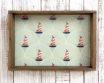Sailboat Serving Tray, Nautical Decor, Artisan Wood Tray