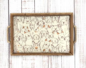 Wood serving tray dogs/puppies-dog lover-dog mom-dog decor-remote tray-serving tray-5 year anniversary gift-jewelry tray-hostess gift