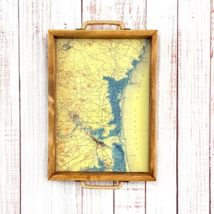 NEWBURYPORT Massachusetts Wooden Tray, Vintage Map Decor, Plum Island Tray, Newburyport MA Anniversary Gift, NBPT